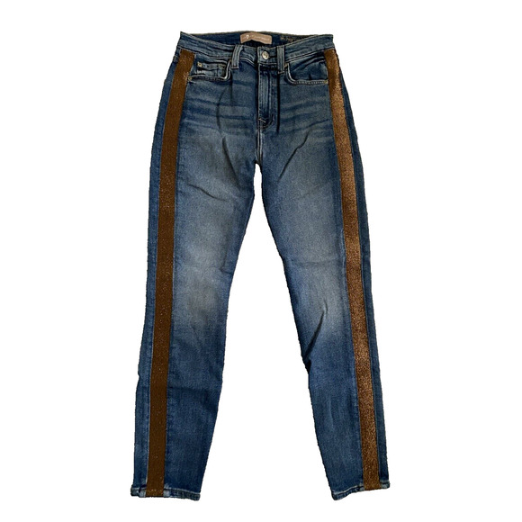 7 For All Mankind Jeans Womens Sz 25 High Waist Skinny Ankle Sparkle Side Pants - Picture 1 of 14